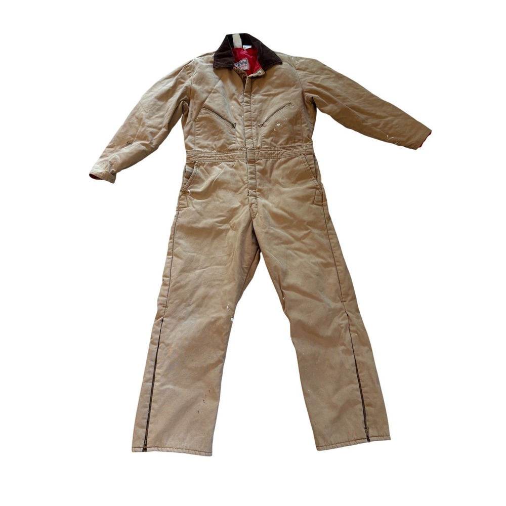 Vintage Walls Master Made Tan Cotton Duck Quilted Lined Work Coveralls Mens L - Picture 2 of 16